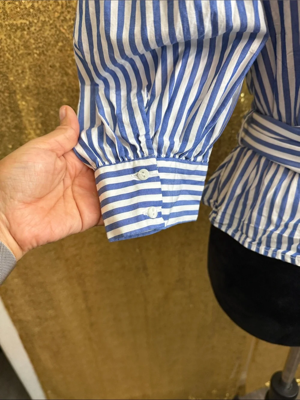 Zara Striped Wrap Blouse with Tie Waist - Blue & White 100% cotton